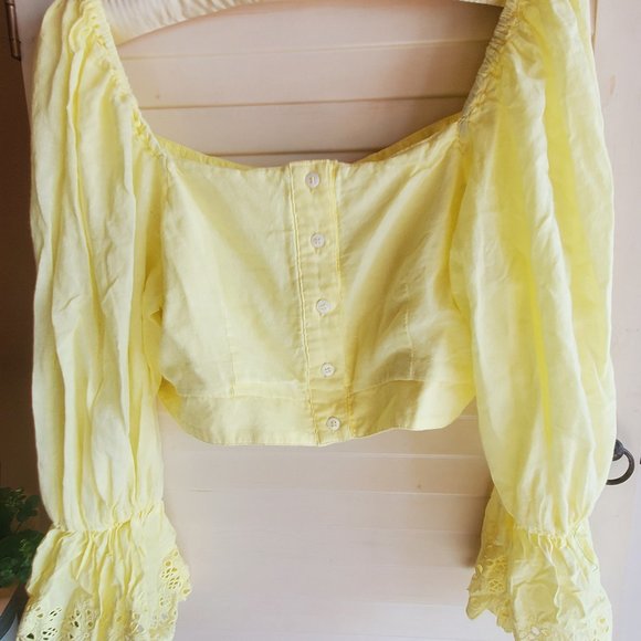 Hyfve Sunny Yellow Large Long-Sleeved Cotton Crop Top - Picture 4 of 11
